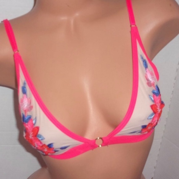New-Victoria’s Secret neon Luau Hawaiian flower Triangle Bra SM - Picture 2 of 5